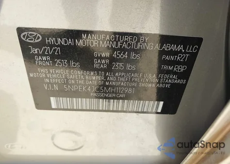 2021 Hyundai Sonata N Line z USA, uszkodzony, nr VIN 5NPEK4JC5MH112981